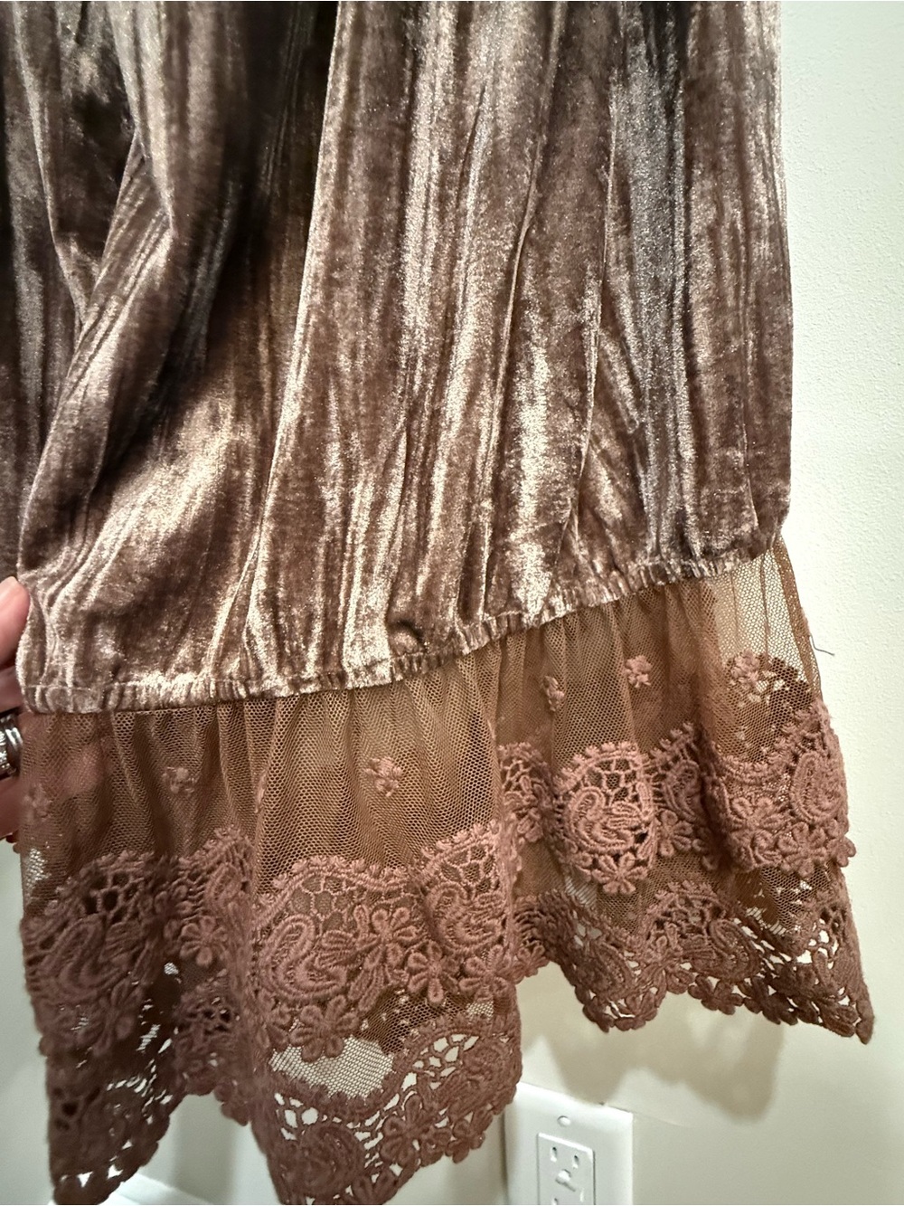 Blue Velvet Lace Hem Wide Leg Pants - Brown - Picture 3 of 6